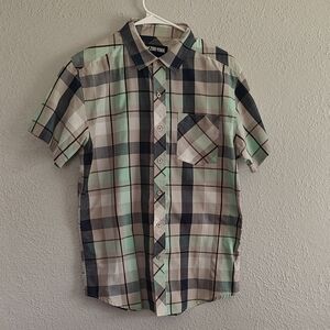 Zoo York Men's Casual Plaid Shirt - Green, Black, and White